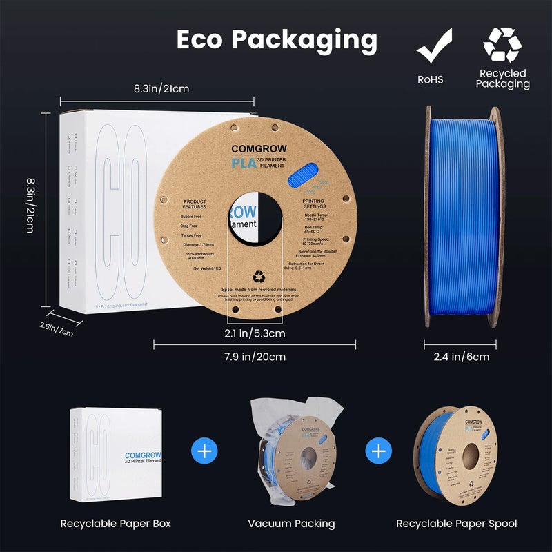 Comgrow PLA 3D Printer Filament, 3D Printer PLA Filament 1.75mm, Dimensional Accuracy +/- 0.02 mm, 1KG Spool PLA Blue - Image 5